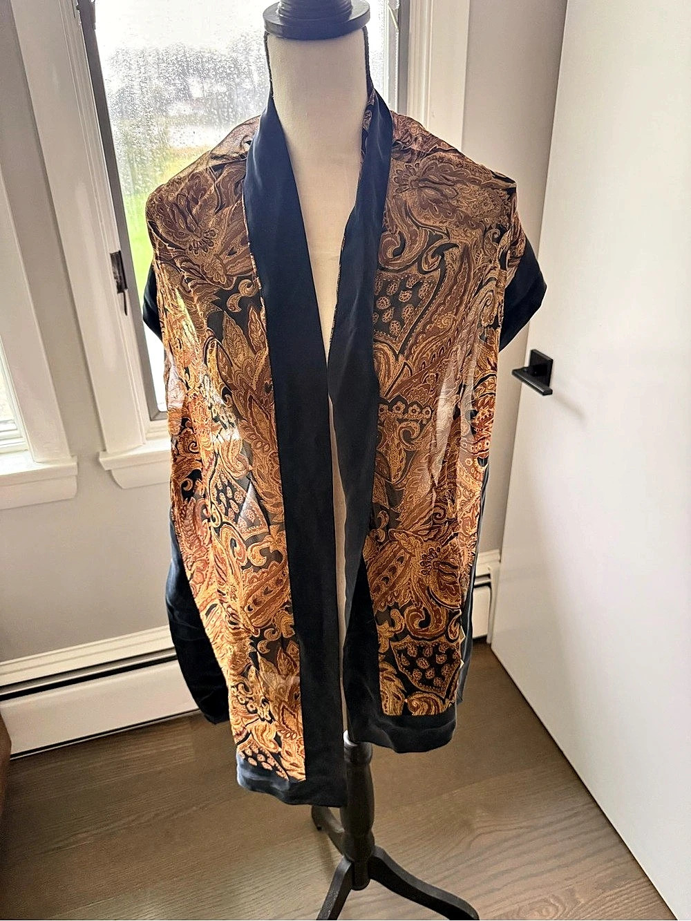 Dana Buchman Paisley Silk Scarf in Brown & Black Like New